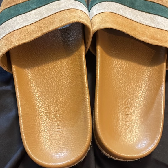 Vince ALISA Slide blue tan and green stripe leather sandals size 10 amazing ! - Picture 6 of 7